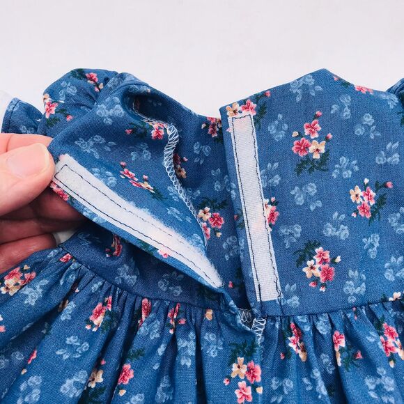 Pioneer Doll Dress & Bonnet, Handmade Outfit, For 18 Inch Dolls Blue Pink Floral - Picture 4 of 11